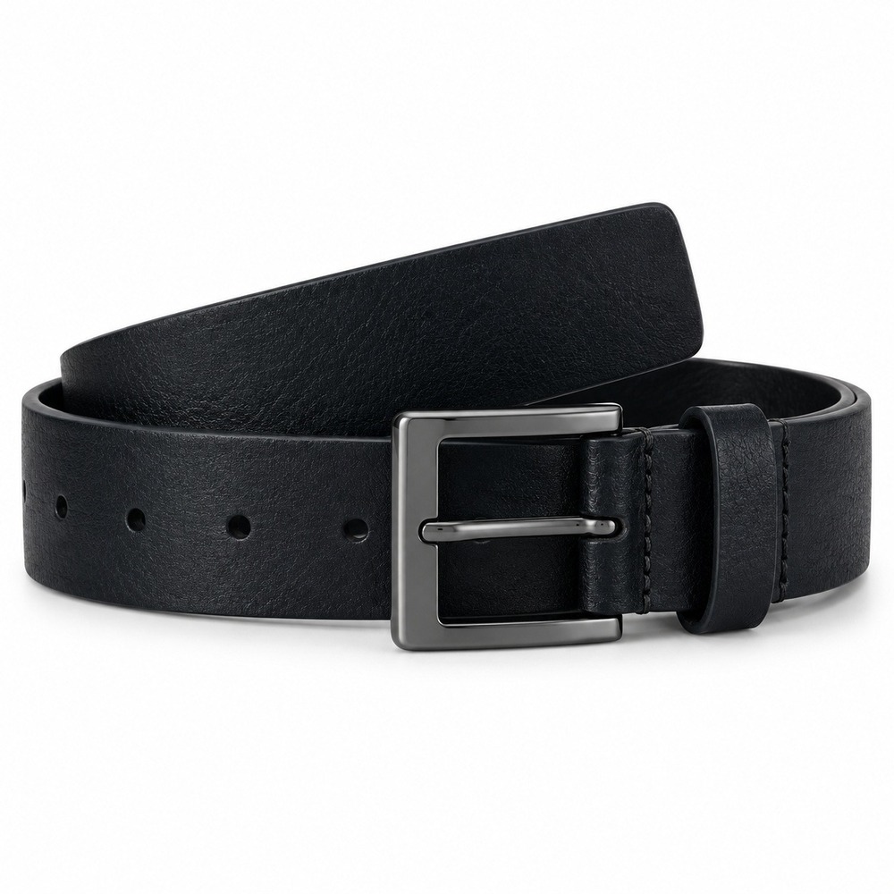 Alfani Mens Black Leather Belt Gunmetal Buckle Size L 38-40